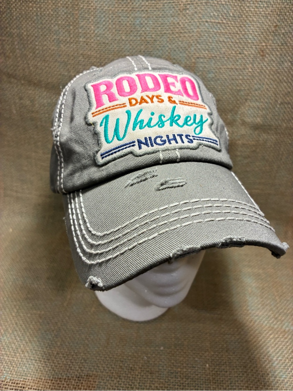 Rodeo Days & Whiskey Nights Gray Embroidered Cap